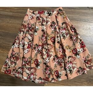 Haute Monde Size Medium Pink Floral Aline Pleated Skirt